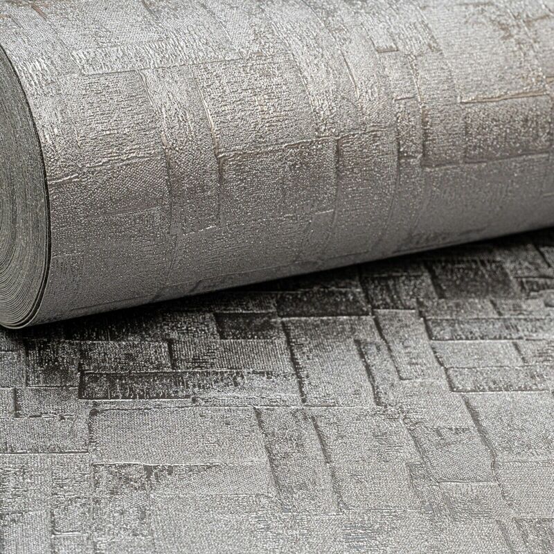 Arthouse - Basalt Texture Gunmental Grey Silver Metallic Foil Textured Wallpaper