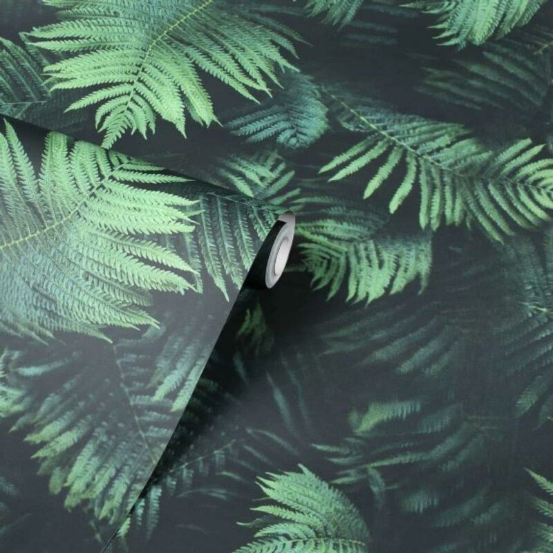 Arthouse - Black And Green Fern Wallpaper Smooth Finish Feature Wall