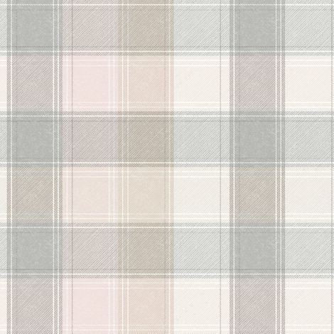 Arthouse Country Check Tartan Plaid Pink Grey Wallpaper Checked Chequered