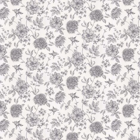 Arthouse Fleur Mono White Grey Floral Wallpaper Glitter Flowers Nature Modern