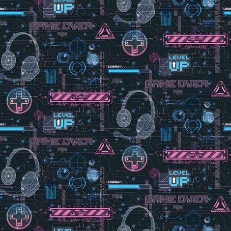 Arthouse Gaming Glitch Charcoal Pink Wallpaper Children's Room Feature Wall