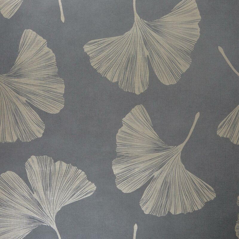 Ginkgo Leaf Mocha Wallpaper Metallic Gold Effect Modern Textured Vinyl - Arthouse