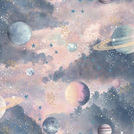 Arthouse Glitter Planets Wallpaper Purple Pink Blue Shimmer Cosmos Kids Vinyl