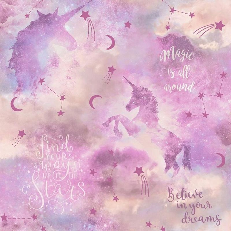 Glitter Unicorn Wallpaper Blush Pink Stars Shimmer Typography Vinyl - Arthouse