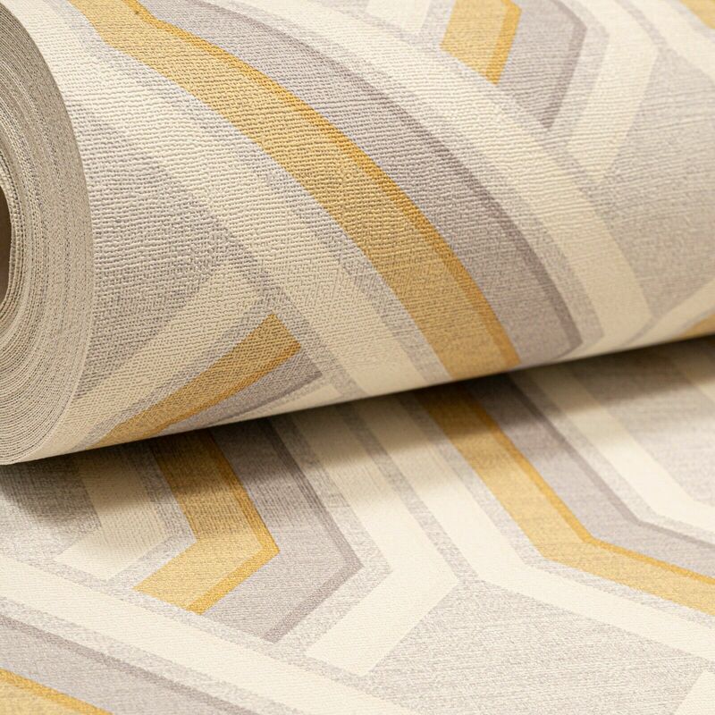 Arthouse - Intertwine Geometric Ochre Grey Trellis Textured Vinyl Wallpaper - Grey, Ochre, Yellow