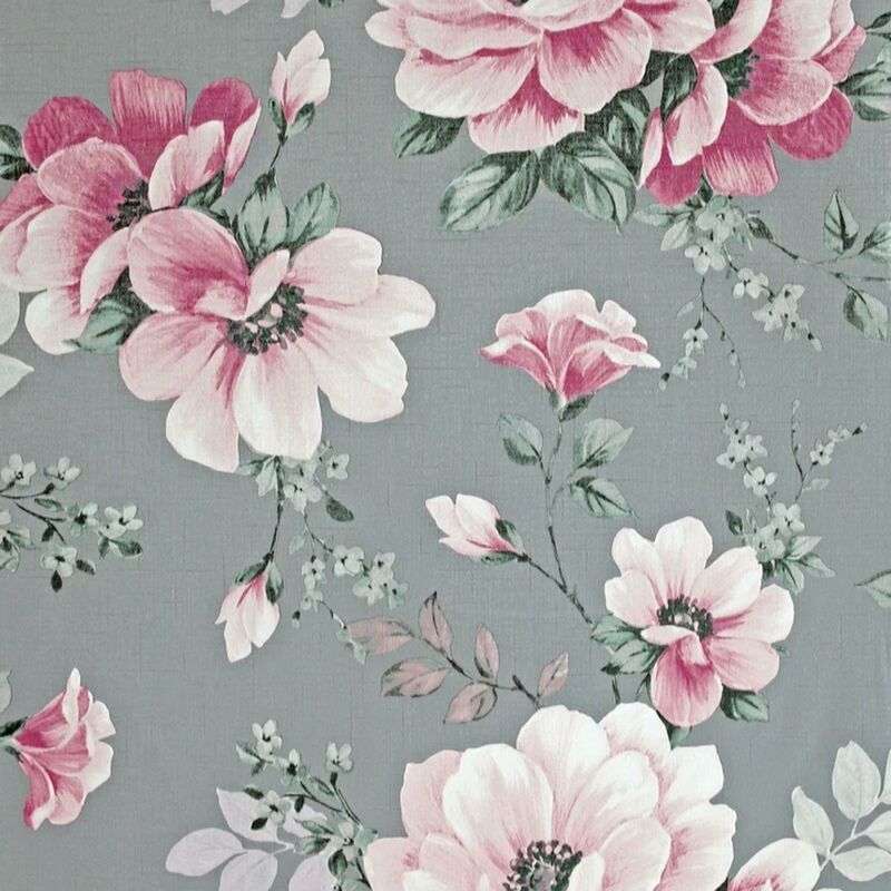 Karina Floral Grey & Pink Textured Vinyl Feature Wall - Arthouse