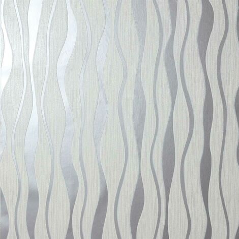 Arthouse Metallic Wave White Silver Wallpaper Glitter Effect Textured Vinyl