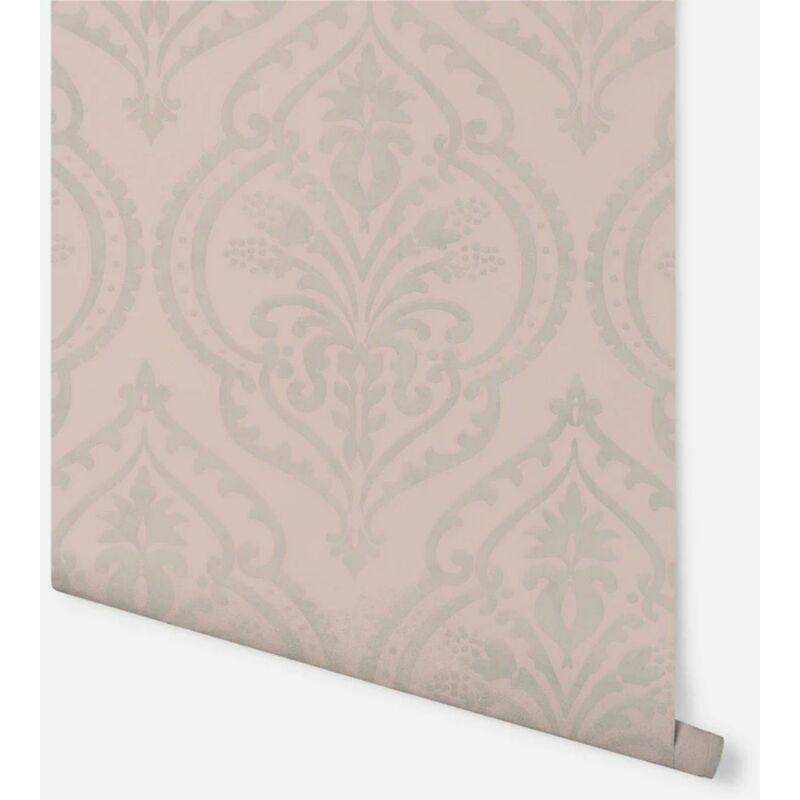 Moroccan Damask Blush And Silver Luxury Vinyl Textured Wallpaper - Arthouse