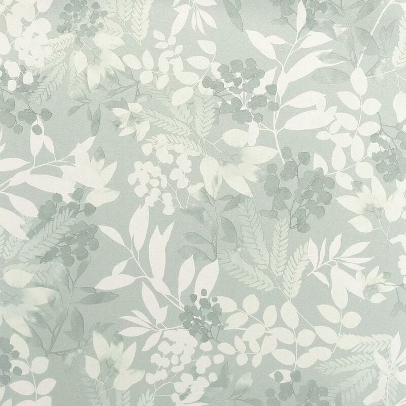 Soft Leaves Sage Green Wallpaper Floral Leaves Glitter Effect Modern - Arthouse