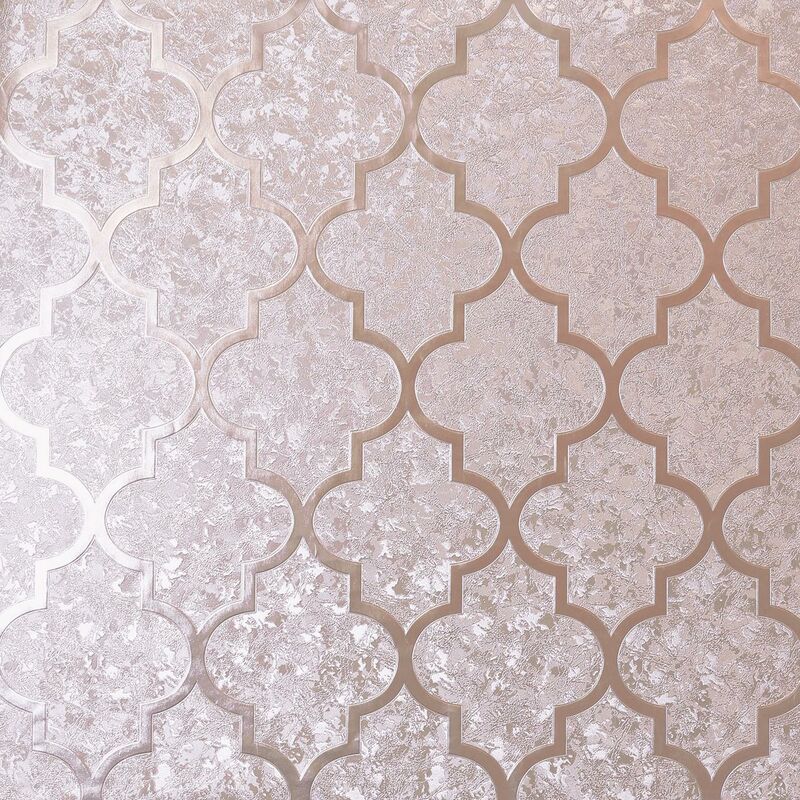 Metallic Foil Trellis Wallpaper Heavyweight Textured Rose Gold Crushed Velvet