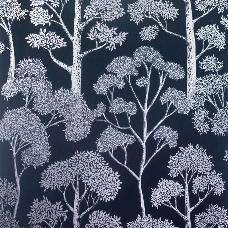 Arthouse Limited - Delamere Navy Blue Silver Wallpaper Arthouse Metallic Tree Natural Floral