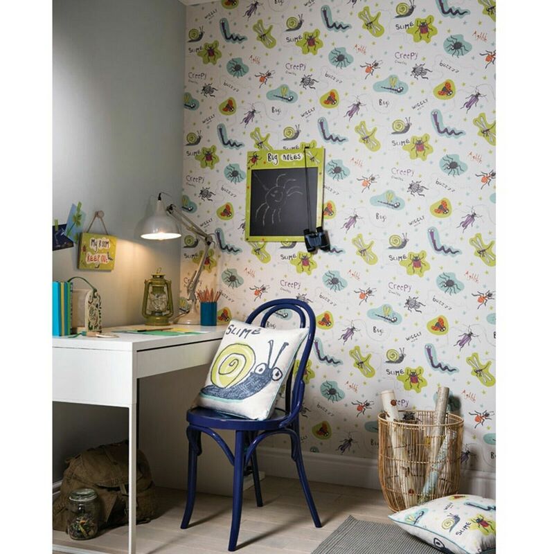 Arthouse Bug Lime Plum Cream Insect Kids Nature Boys Girls Nursery Wallpaper