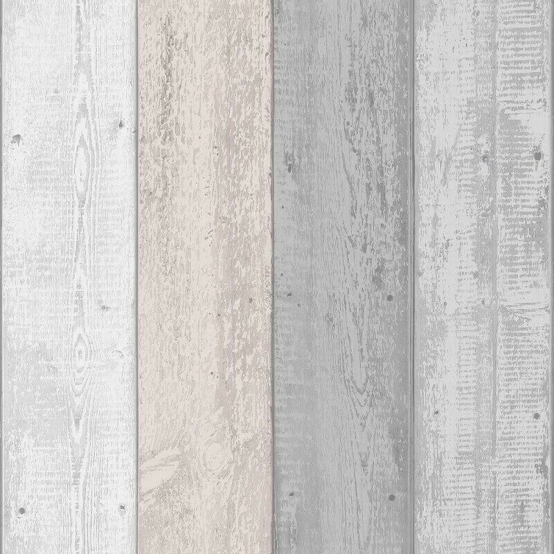 Rustic Painted Wood Grain Panel Effect Grey Blush Pink Wallpaper 902809 - Arthouse