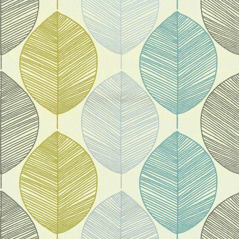 Arthouse - Retro Leaf Teal Lime Green Taupe Feature Wallpaper 408207