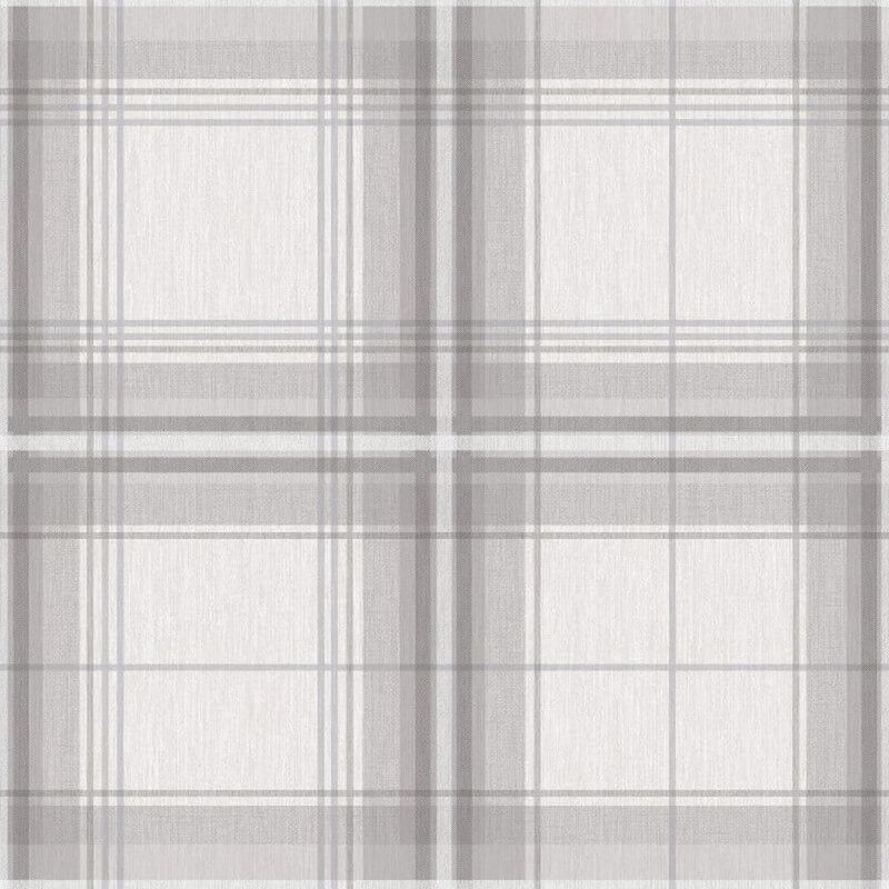 Plaid Check Tartan Wallpaper Chequed Woven Linen Effect Grey White Arthouse