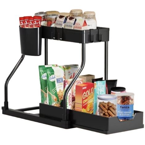 articoli Ripiano scorrevole multistrato per cucina, bagno, lavandino, articoli vari (nero)