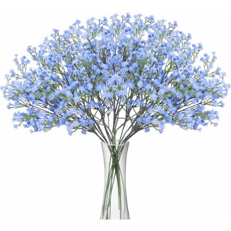 Artificial Baby Breath Flowers Fake Gypsophila Bouquets 12 Pcs Fake Real Touch Flowers for Wedding Decor DIY Home Party（Blue）
