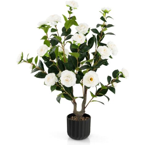 Artificial Camellia Tree Faux Flower Plant Pot Artificial Tree 24 White Flowers