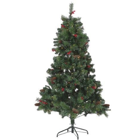 Artificial Christmas Tree Pre Lit Black Stand Pine Cones 180 cm Green Jacinto - Green