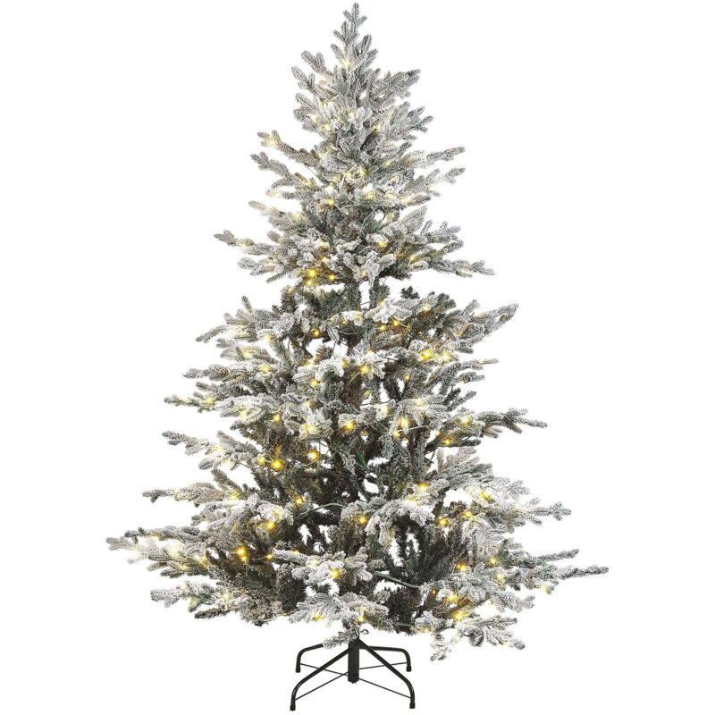 Beliani - Artificial Christmas Tree White Snow Pre-lit Green Metal Stand 180 Cm Brisco