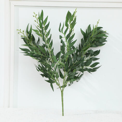 Artificial flowers, artificial plants, house bouquets of willow leaves, mixed with artificial flowers, false leaves, green plants, artificial bouquets in pot of willow leaves (green gray (4 branches)