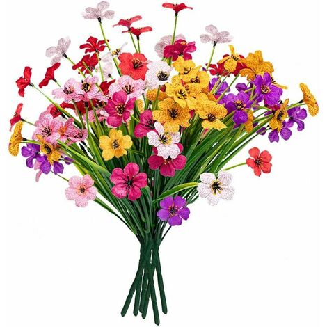 HOOPZI Artificial Flowers Outdoor, 6 Bundles Fake Flowers No Fade Plastic Plants for Garden Porch Window Box Decoration(Mix Color)