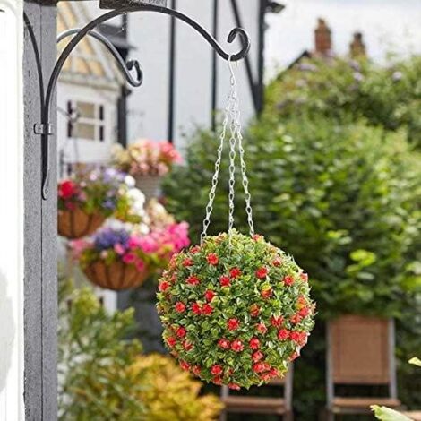 Artificial Garden Hanging Baskets - Red Rose Ball