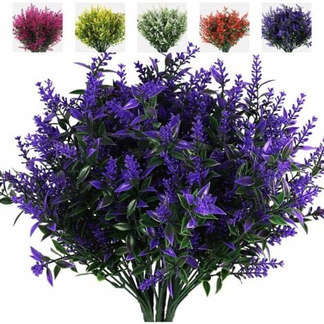 Artificial Greenery Lavender Fake Shrubs Flowers 8 Bundles UV Resistant Hanging Planter Flora Fence Indoor Outside Decor Wedding Table Flowers Arrangement Bouquet Filler (Purple)