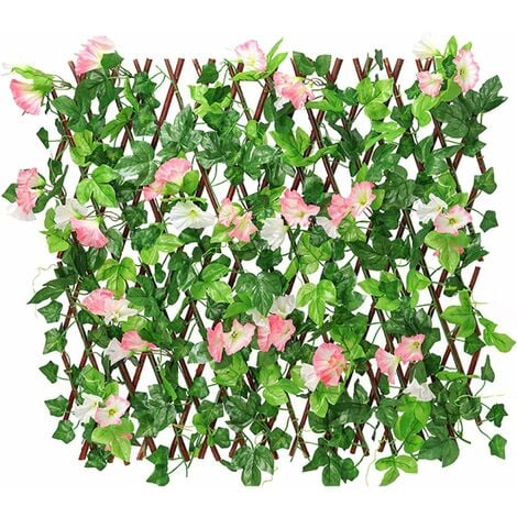 Artificial Ivy Leaf Fence, Privacy Fence, Artificial Foliage View Breeze Hedge with Flower, Expandable Garden Trellis, Backyard Balcony Garden Fence Screen-DENUOTOP