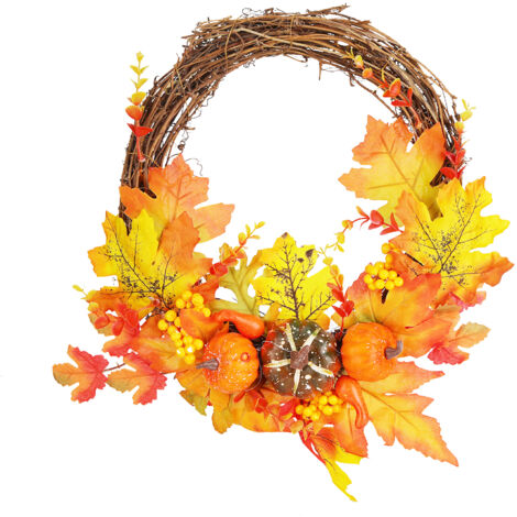 Artificial Leaf Pumpkin Wreath Door Window Fall Wreath for Halloween Christmas Decoration