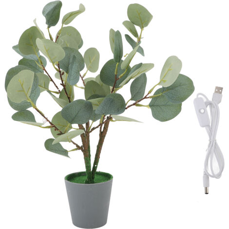 Artificial Lighted Tabletop Eucalyptus Tree USB Powered LED Faux Potted Plant with Lights for Office Indoor Decoration