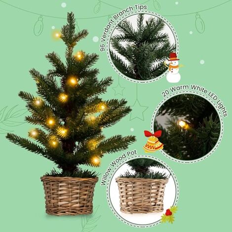 Artificial Mini Christmas Tree Tabletop Xmas Tree with 96 Branch Tips & 20 Warm White LED Lights