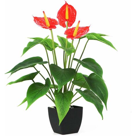 Artificial Plants Flowers, Real Touch Fake Calla Lily Plant Greenery Shrubs Silk Flower for Wedding Bridle Bouquet Indoor Outdoor Home Kitchen Office Table Decor (Red, 1Pcs/Black Pot)