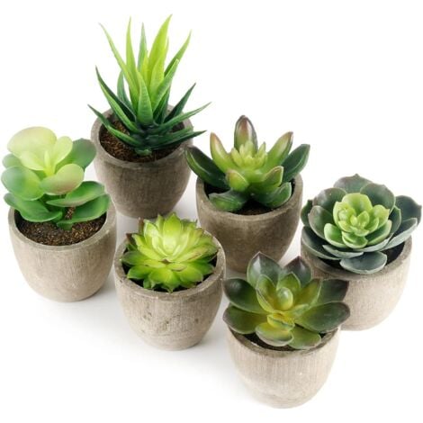 Artificial Plants Indoor 6pcs, Fake Plants with Grey Pot Atificis Grass Decoration for Wedding Outdoor Office Table Garden New Home Gift, Small Succulents