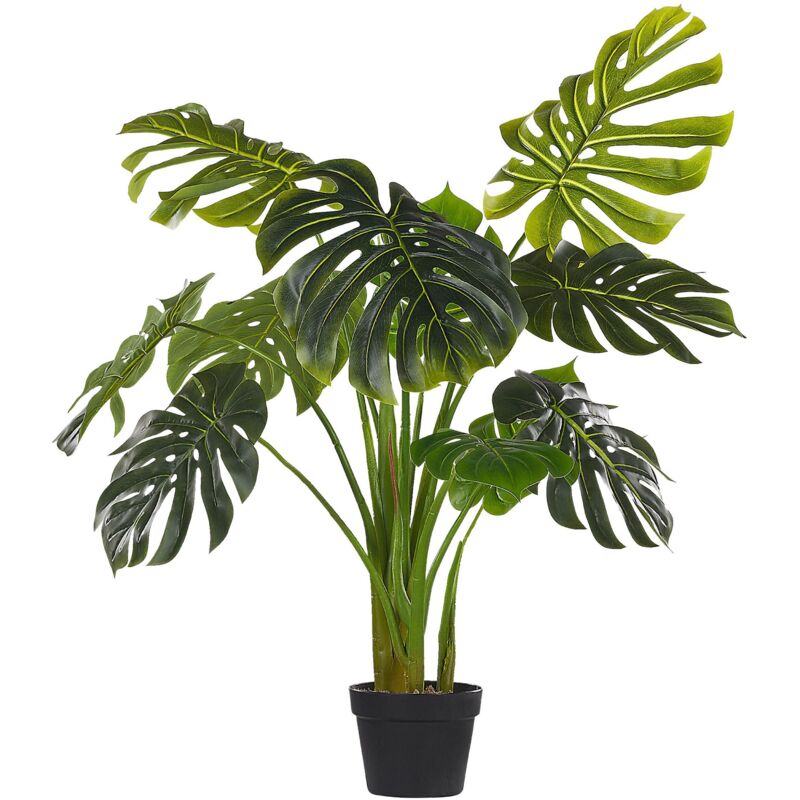 Artificial Potted Plant for Indoor Use Modern Plastic Black Pot Monstera Plant - Green