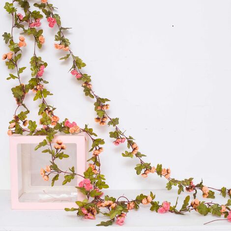 Artificial Rose Vine Flowers with Green Leaves, Hanging Fake Flower Garland, Roses Vine for Home Hotel Office Wedding Party Garden Craft Wall Decor Pink