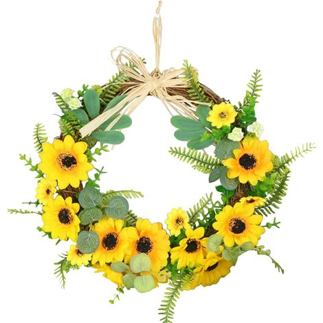 Artificial Sunflower Wreath for Mother's Day,Independence Day Floral Door Wreath Spring Wreath for Front Door Garland Mothers Day Artificial Sunflower Garland with Yellow Flower (H-Wreath)