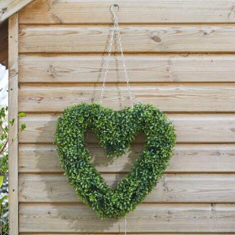 Artificial Topiary Heart Hanging Door Wreath Garden Decor Faux Foliage Display