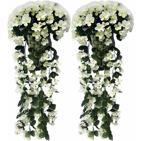 Artificial Vine Colgante Decoración de boda realista, Planta artificial romántica Flor decorativa Ventana Adorno Pared Hoja falsa Simulación Blanco 2PCS