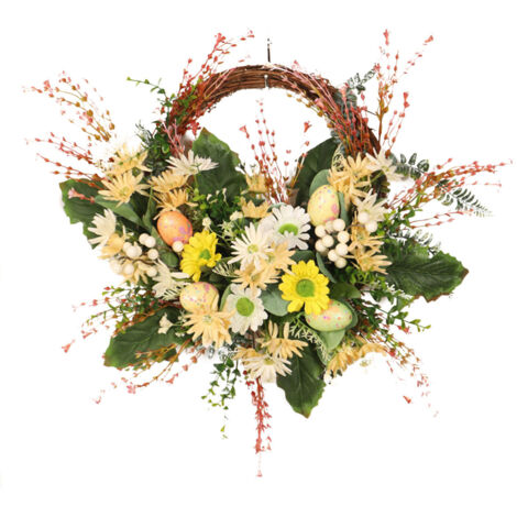 Artificial Wreath Yellow Wild Daisy Half Wreath Easter Decoration Wreath Artificial Flowers Front Door Wreath