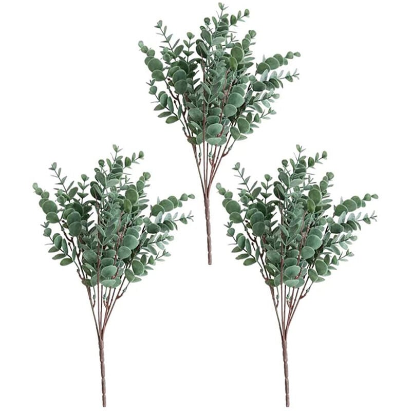 Artificiel Eucalyptus Vert Simulation Floral, Plante Artificielle D'Eucalyptus Faux Argent Dollar Eucalyptus (3 PièCes)