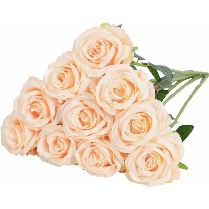 Fortuneville - Artificiel Soie Rose Fleurs Tige Unique Une Fausse Rose Réaliste pour Le Bouquet de Mariage Arrangements Floraux Décoration, 10pcs