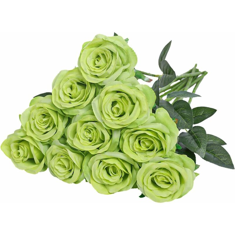 Aiducho - Artificiel Soie Rose Fleurs Tige Unique Une Fausse Rose Réaliste Pour Le Bouquet De Mariage Arrangements Floraux Décoration, 10pcs (Vert)