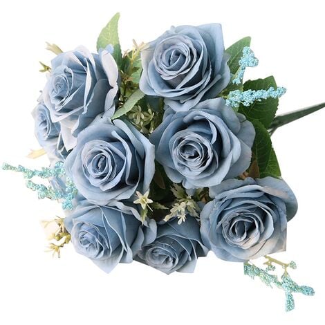Artificielle Bleu Roses Fleurs Soie Rose Bouquet de Fleurs Fleurs Artificielles Maison Jardin DéCoration de Mariage Roses Bleu