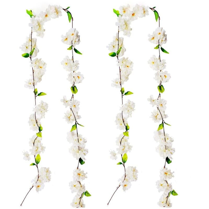 Tlily - Artificielle de Cerisier Vigne Blanc PéTale Fleurs pour Toujours Plantes Guirlande pour Art DéCoration de FêTe de Mariage Jardin Bureau 2 Pack