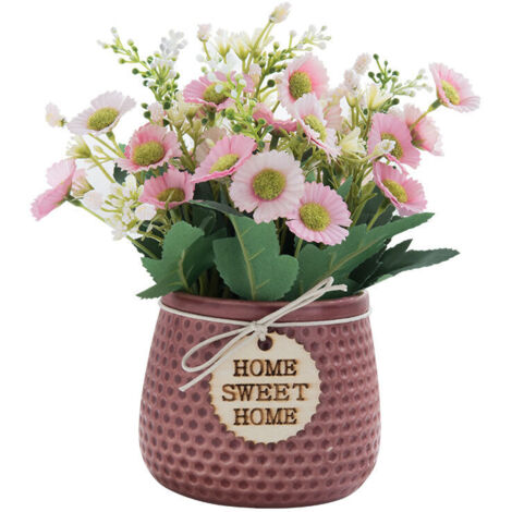 Artificielle Faux Fleurs,Plante Artificielle Interieur Petite,Plante Artificielle Interieur Exterieur, Fausse Plante Decoration pour Maison Salon Cuisine Chambre,Marguerite (Rose)LO-Ron