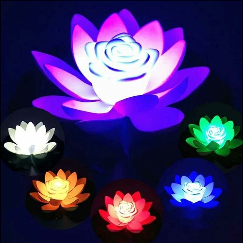 Artificielle Nénuphar Flottants, Lumière de Piscine Lotus, LED Lotus Flottant pour Bassin, Mousse Flottante Plantes Fleurs