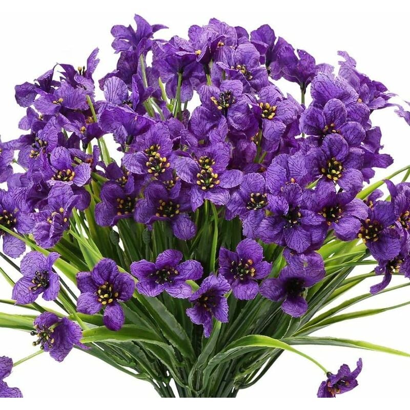 Aiducho - Artificielle Violette Fleur, 6pcs Artificielles Plastique Fleur,Extérieur Uv Résistant Jardin Verdure Arbustes Plantes Intérieur Extérieur