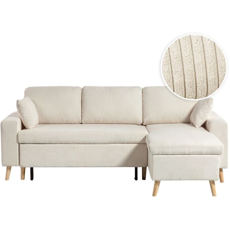 Canapé d'angle maria scandinave réversible convertible avec coffre en velours côtelé - Beige