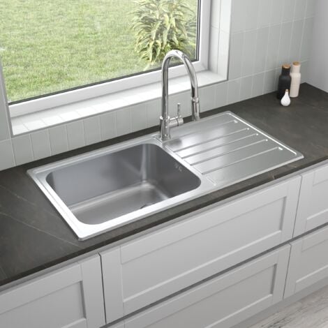 ArtiKitch 1 Bowl Kitchen Sink Large Deep Inset Reversible Drainer Waste Stainless Steel